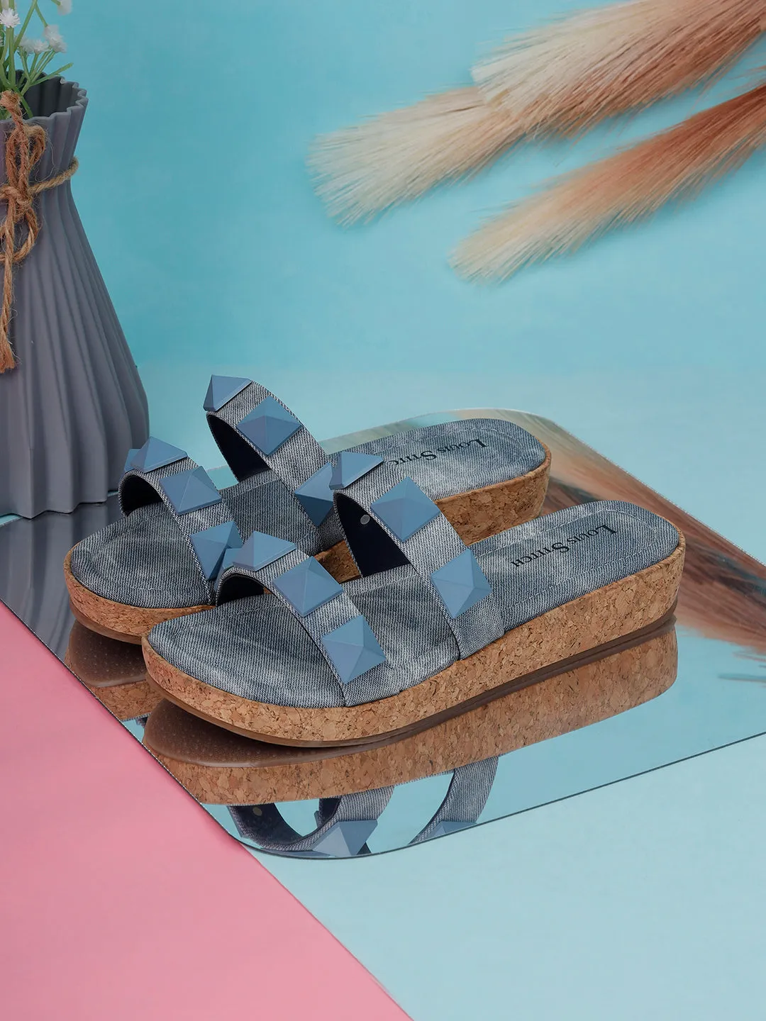 Women's Two Strap Diamond Stone Blue Lightweight Sandals