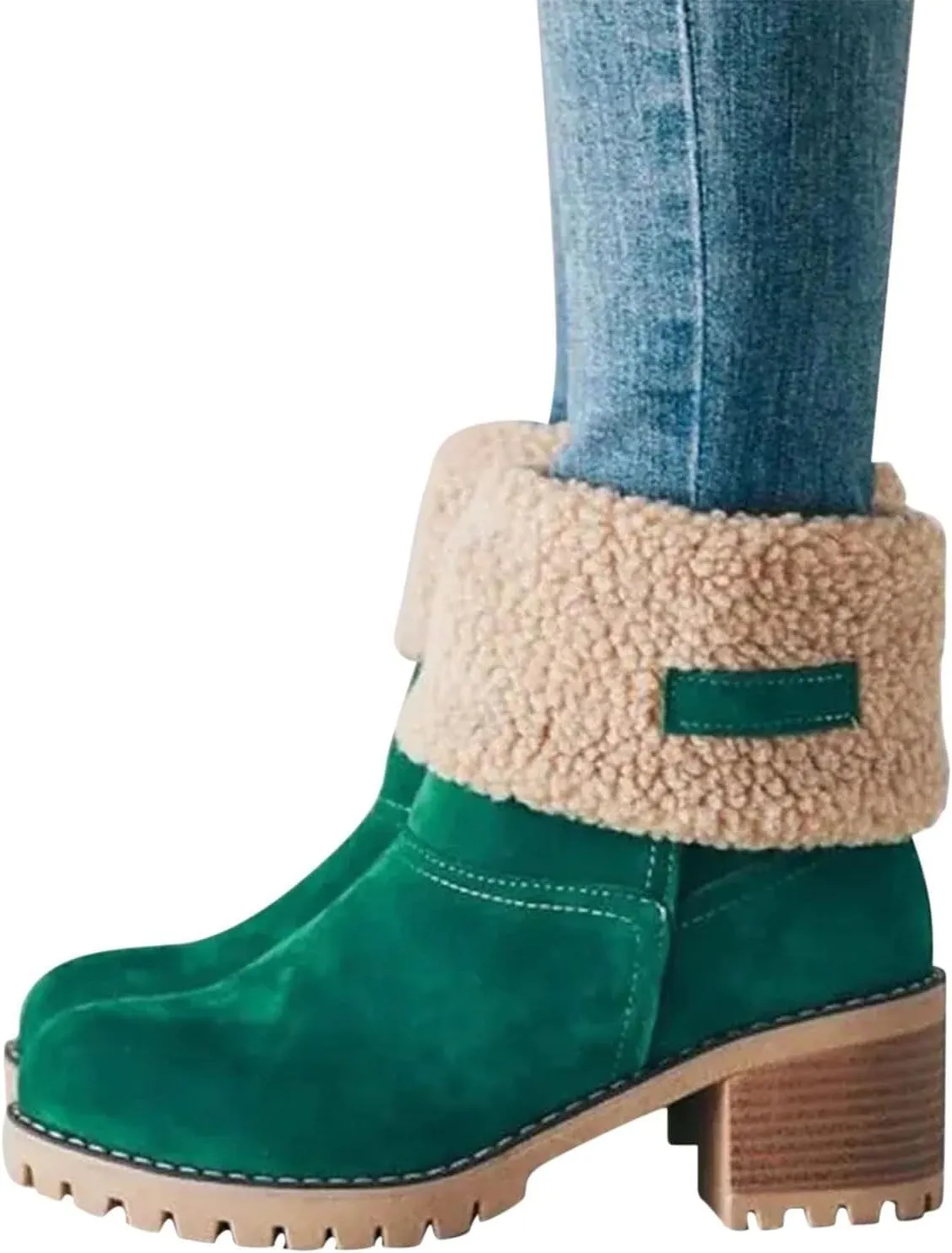 Womens Winter Boots with Fur Lined Snow Fuzzy Ankle Booties Fashion Slip On Warm Shoes Womens Snow Boots Waterproof Insulated High Heel Boot