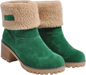Womens Winter Boots with Fur Lined Snow Fuzzy Ankle Booties Fashion Slip On Warm Shoes Womens Snow Boots Waterproof Insulated High Heel Boot