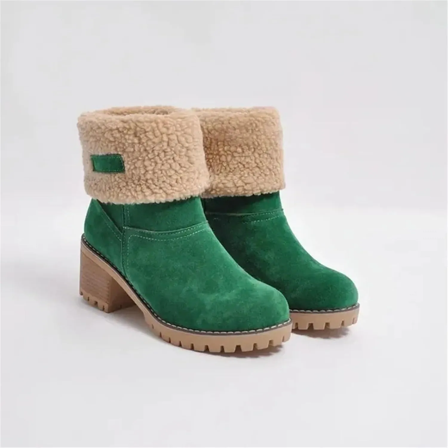 Womens Winter Boots with Fur Lined Snow Fuzzy Ankle Booties Fashion Slip On Warm Shoes Womens Snow Boots Waterproof Insulated High Heel Boot