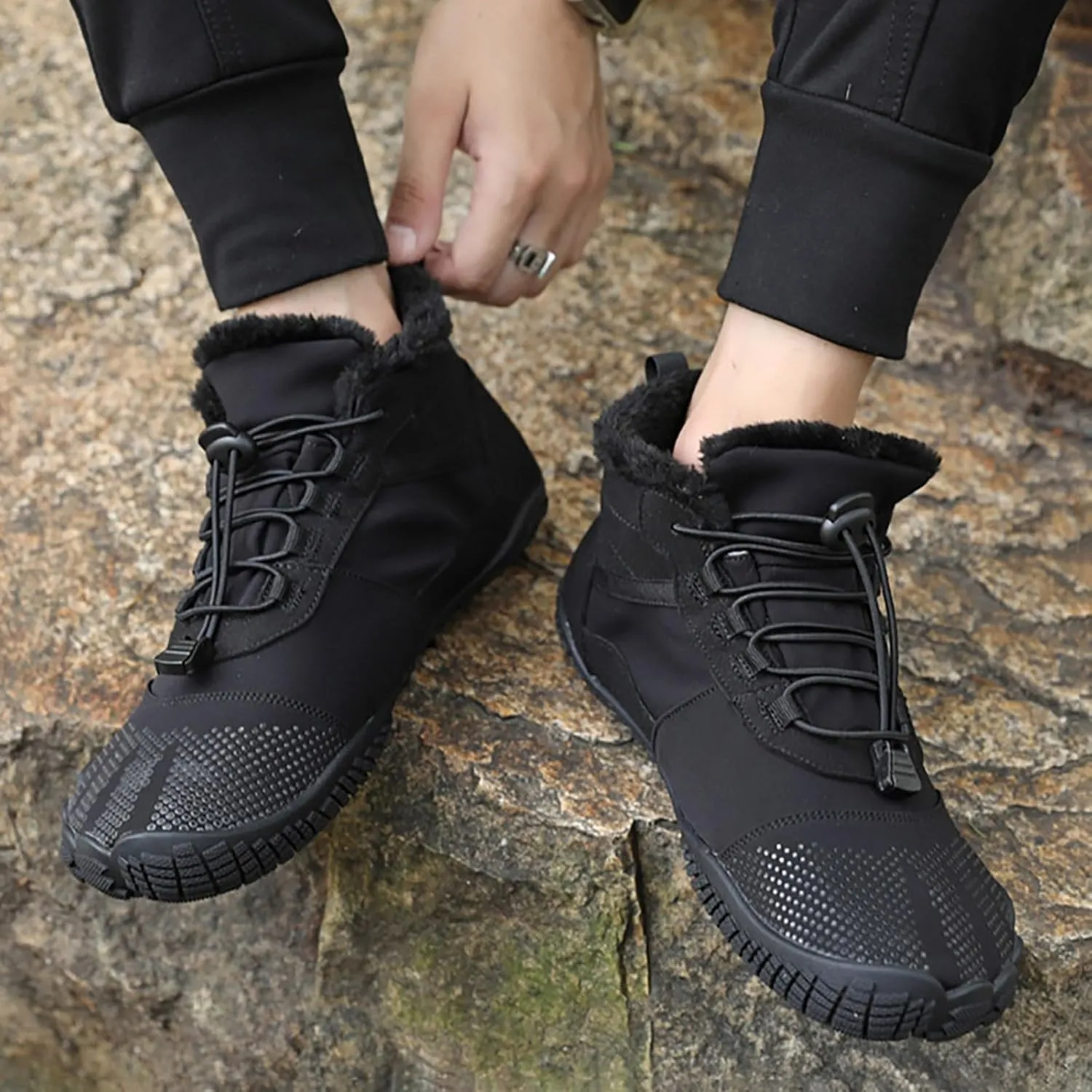 Women's Winter Snow Boots Buried Scooped Collar Bootie Faux Fur Trim Lace up Ankle Booties Casual Cold Weather Booties