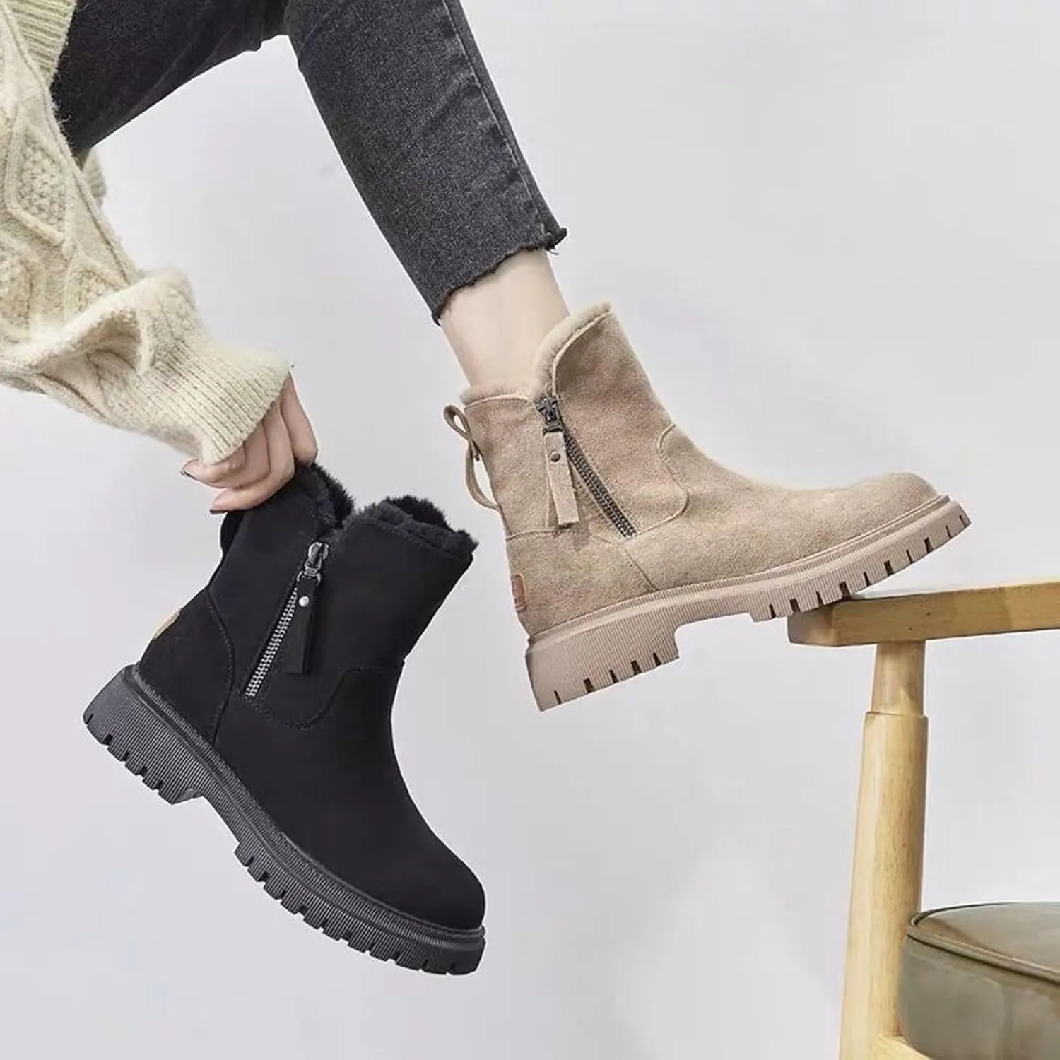 Women's Winter Snow Boots Insulated Non-Slip Outdoor Mid Calf Booties Anti-Slip Warm Faux Fur Lined Boot for Outdoor
