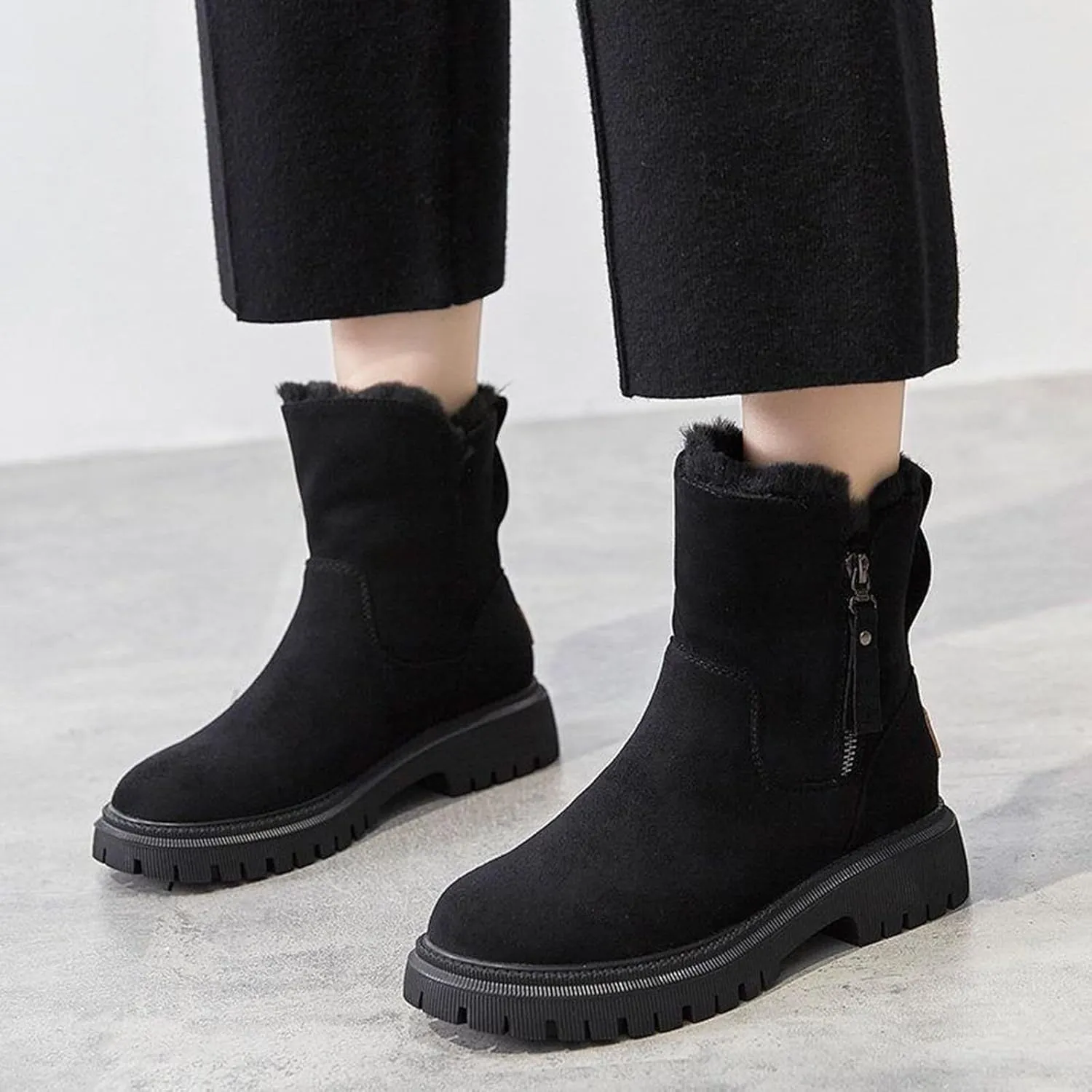 Women's Winter Snow Boots Insulated Non-Slip Outdoor Mid Calf Booties Anti-Slip Warm Faux Fur Lined Boot for Outdoor