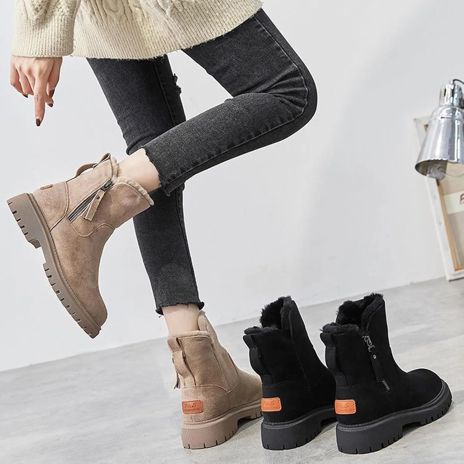 Women's Winter Snow Boots Insulated Non-Slip Outdoor Mid Calf Booties Anti-Slip Warm Faux Fur Lined Boot for Outdoor