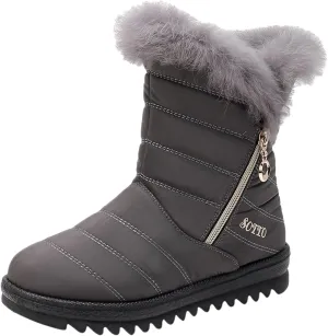 Women's Winter Snow Boots Mid-Calf Lace up Outdoor Winter Shoes Warm Fuzzy Indoor Outdoor Womens Winter Barefoot Shoes