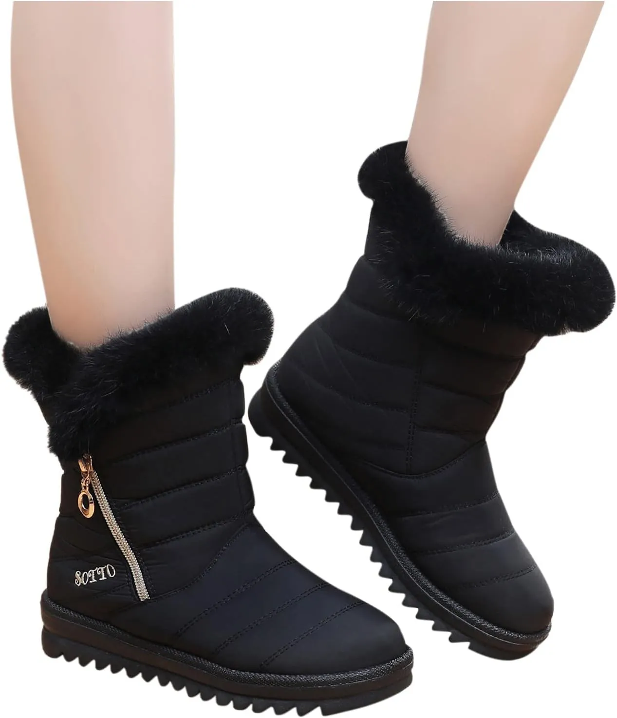 Women's Winter Snow Boots Mid-Calf Lace up Outdoor Winter Shoes Warm Fuzzy Indoor Outdoor Womens Winter Barefoot Shoes