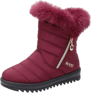 Women's Winter Snow Boots Mid-Calf Lace up Outdoor Winter Shoes Warm Fuzzy Indoor Outdoor Womens Winter Barefoot Shoes