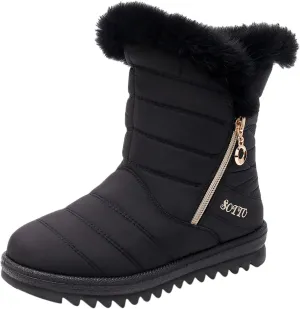 Women's Winter Snow Boots Mid-Calf Lace up Outdoor Winter Shoes Warm Fuzzy Indoor Outdoor Womens Winter Barefoot Shoes