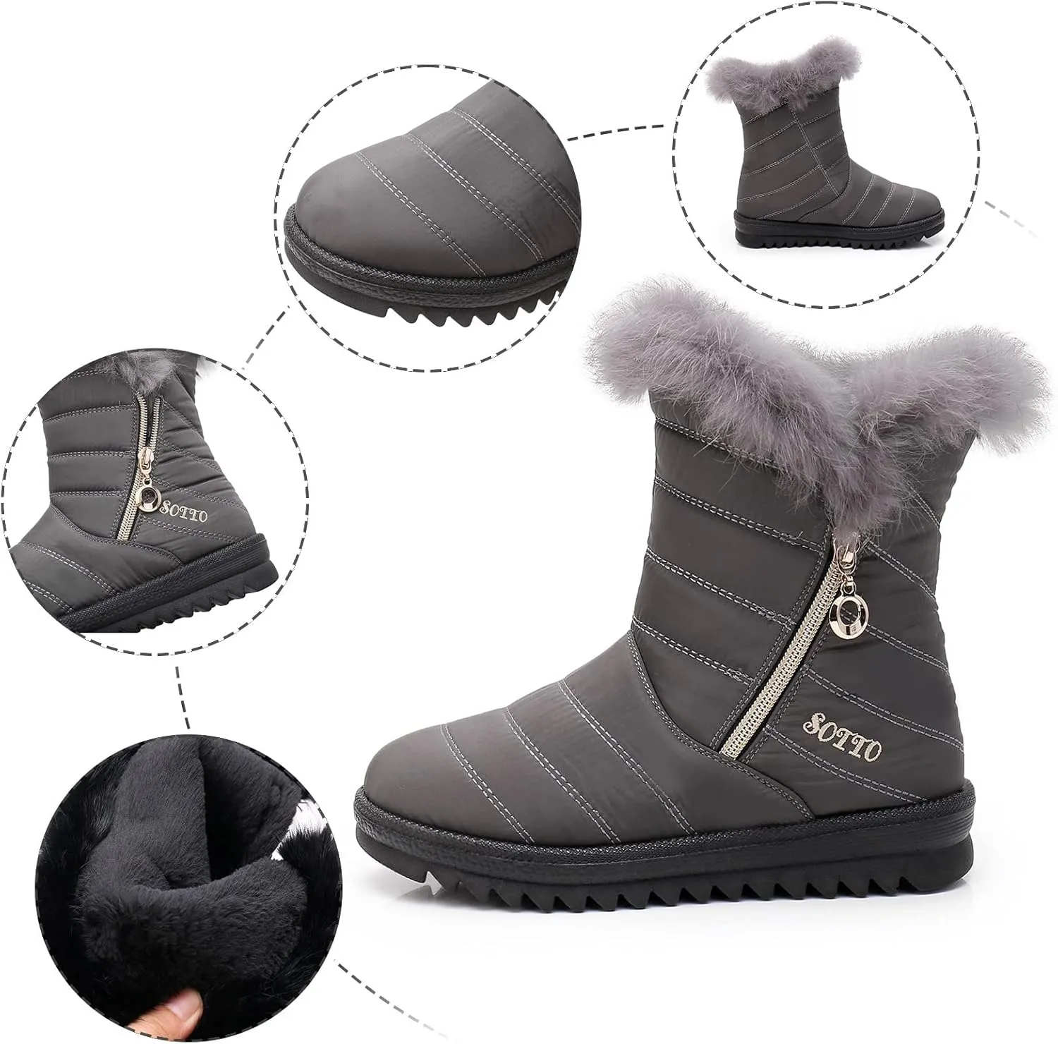 Women's Winter Snow Boots Mid-Calf Lace up Outdoor Winter Shoes Warm Fuzzy Indoor Outdoor Womens Winter Barefoot Shoes