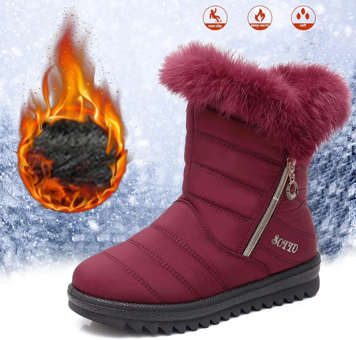 Women's Winter Snow Boots Mid-Calf Lace up Outdoor Winter Shoes Warm Fuzzy Indoor Outdoor Womens Winter Barefoot Shoes