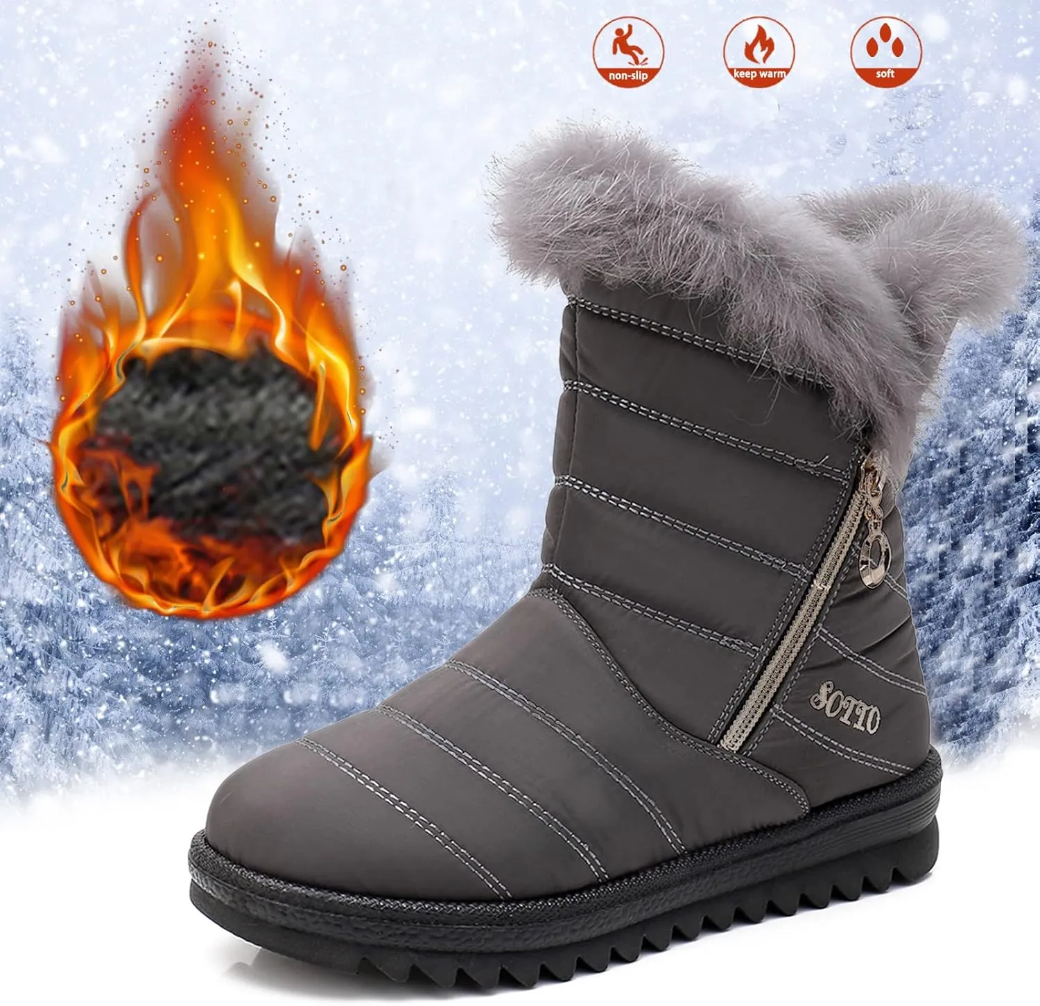 Women's Winter Snow Boots Mid-Calf Lace up Outdoor Winter Shoes Warm Fuzzy Indoor Outdoor Womens Winter Barefoot Shoes