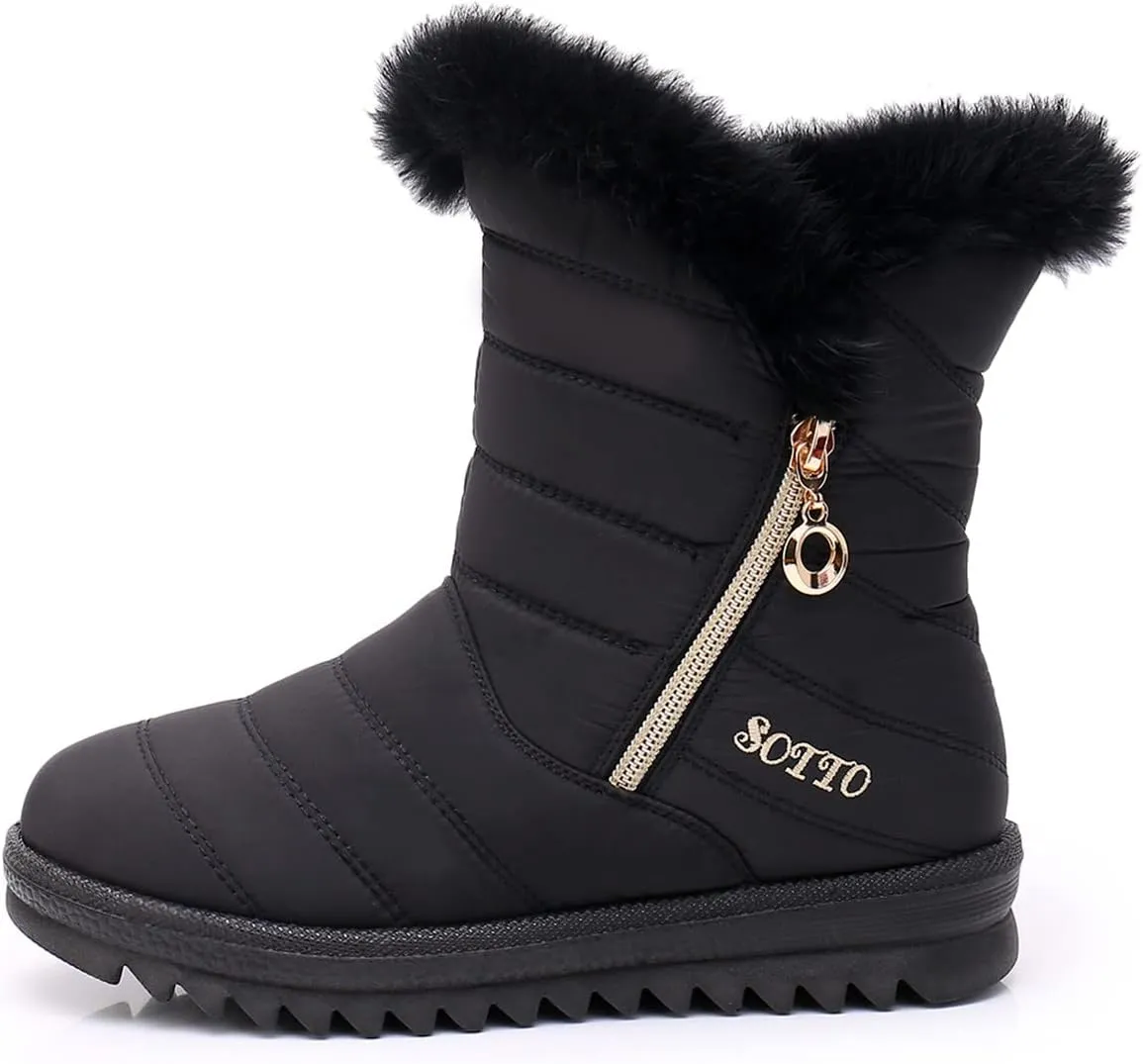 Women's Winter Snow Boots Mid-Calf Lace up Outdoor Winter Shoes Warm Fuzzy Indoor Outdoor Womens Winter Barefoot Shoes