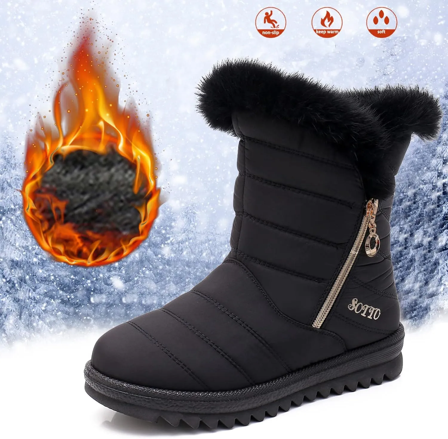 Women's Winter Snow Boots Mid-Calf Lace up Outdoor Winter Shoes Warm Fuzzy Indoor Outdoor Womens Winter Barefoot Shoes
