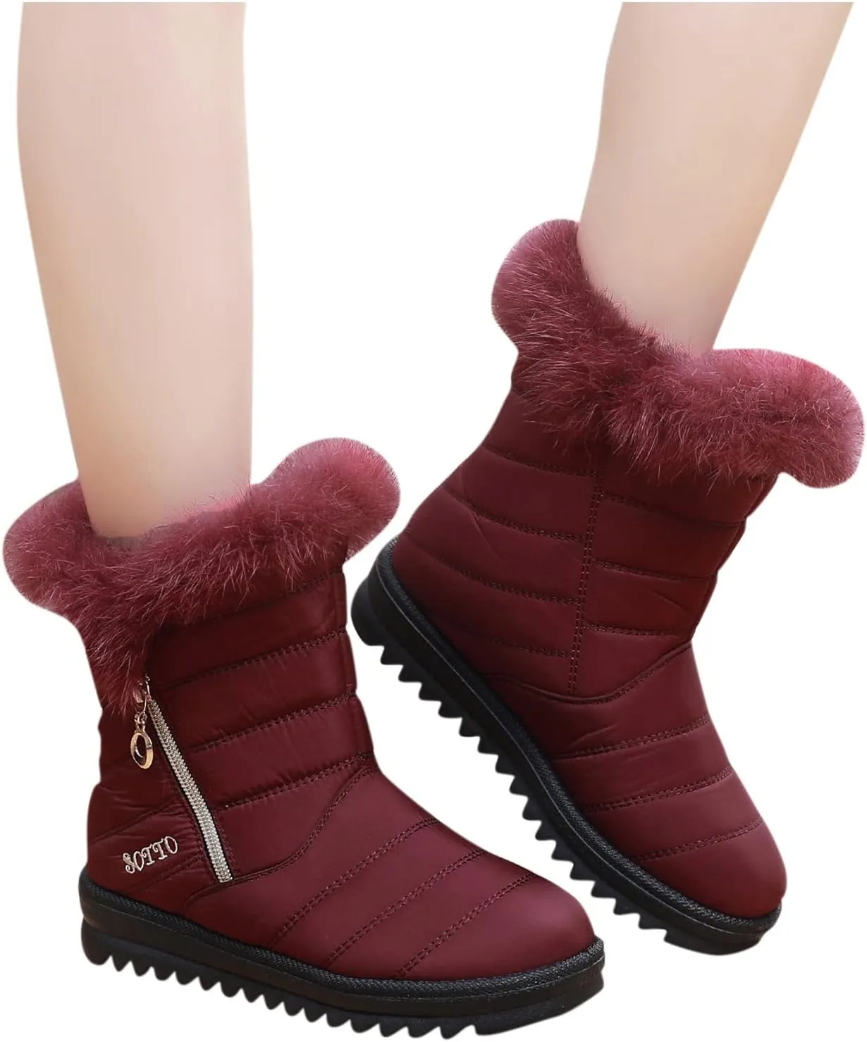 Women's Winter Snow Boots Mid-Calf Lace up Outdoor Winter Shoes Warm Fuzzy Indoor Outdoor Womens Winter Barefoot Shoes