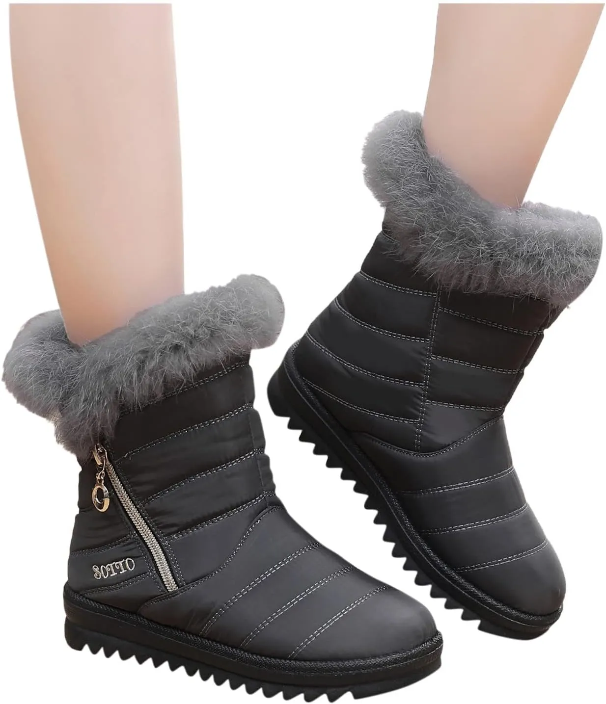 Women's Winter Snow Boots Mid-Calf Lace up Outdoor Winter Shoes Warm Fuzzy Indoor Outdoor Womens Winter Barefoot Shoes