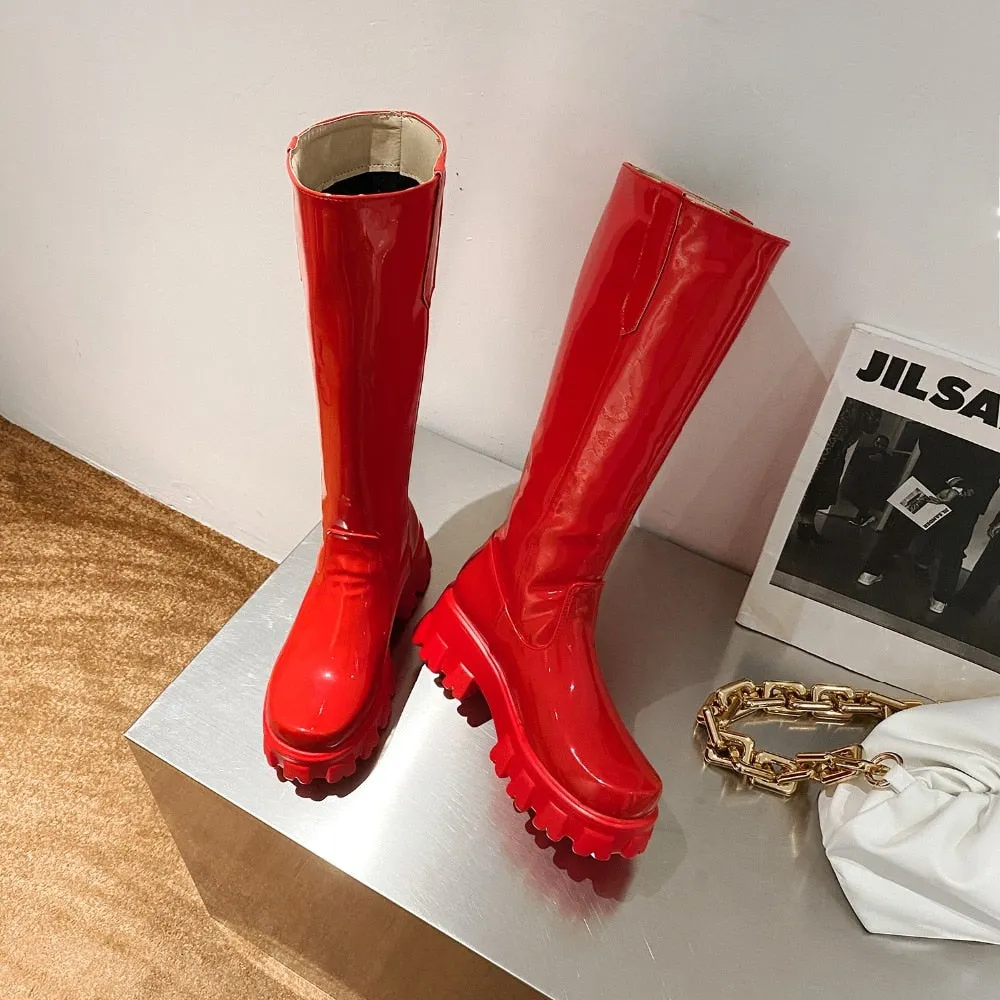 Y2K Shiny Knee-High Boots