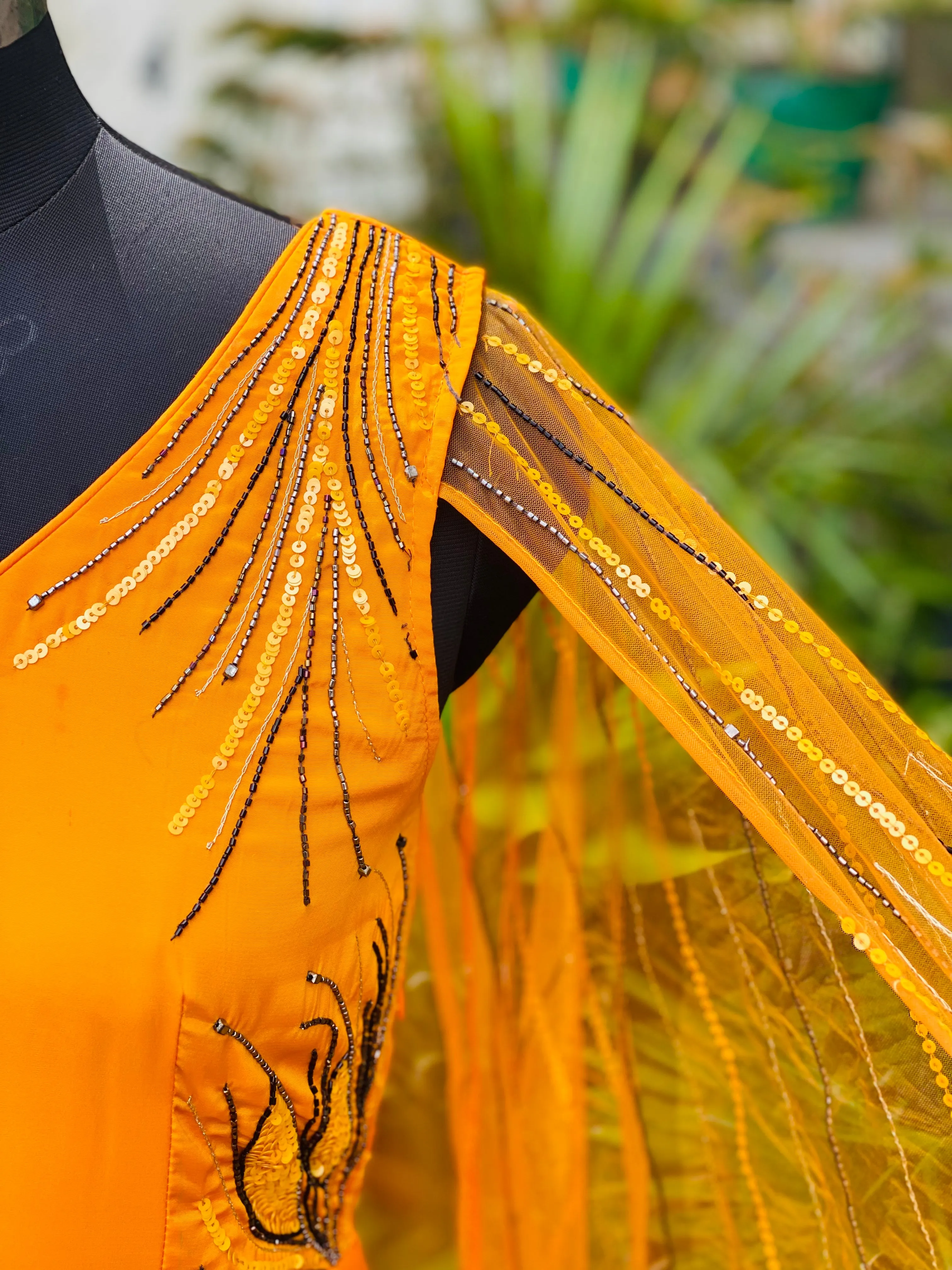 Yellow Cape Sleeves Drape