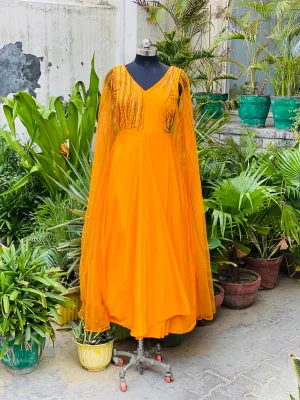 Yellow Cape Sleeves Drape
