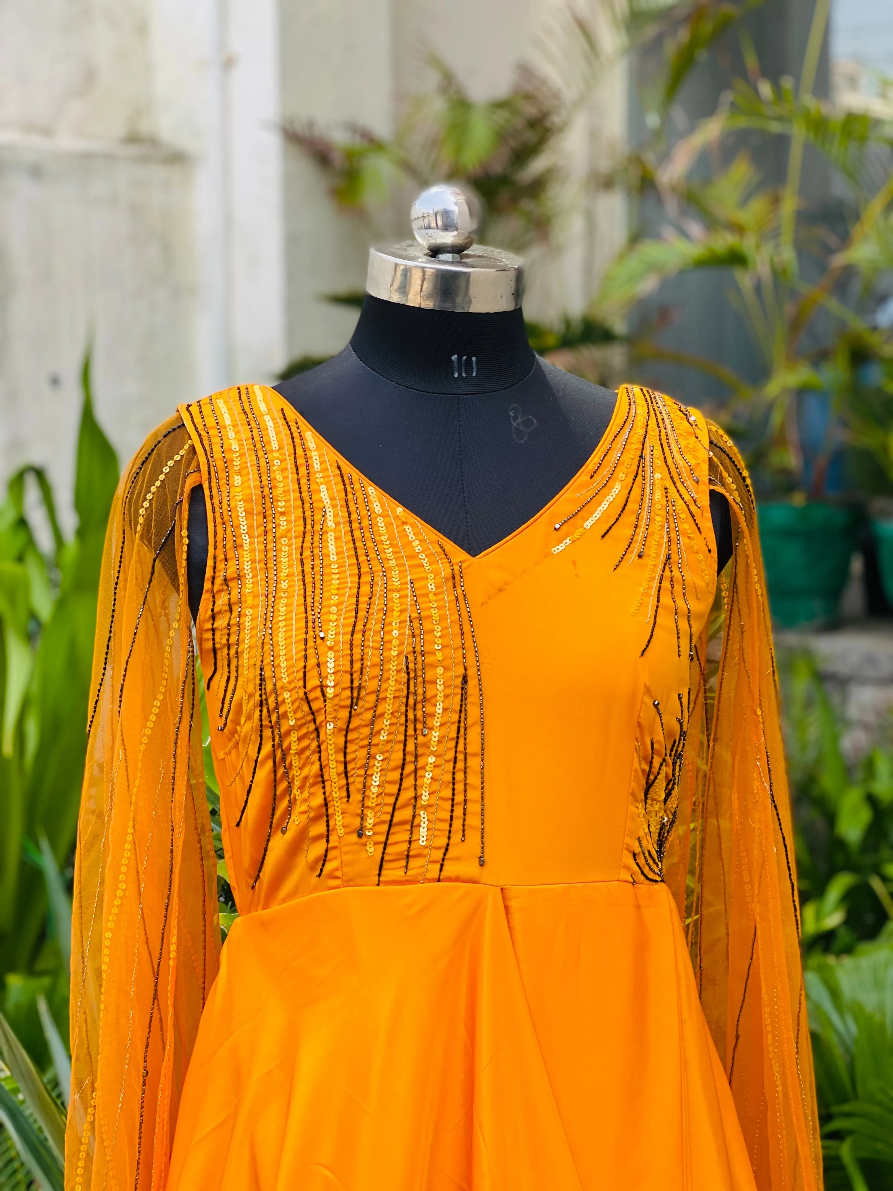Yellow Cape Sleeves Drape