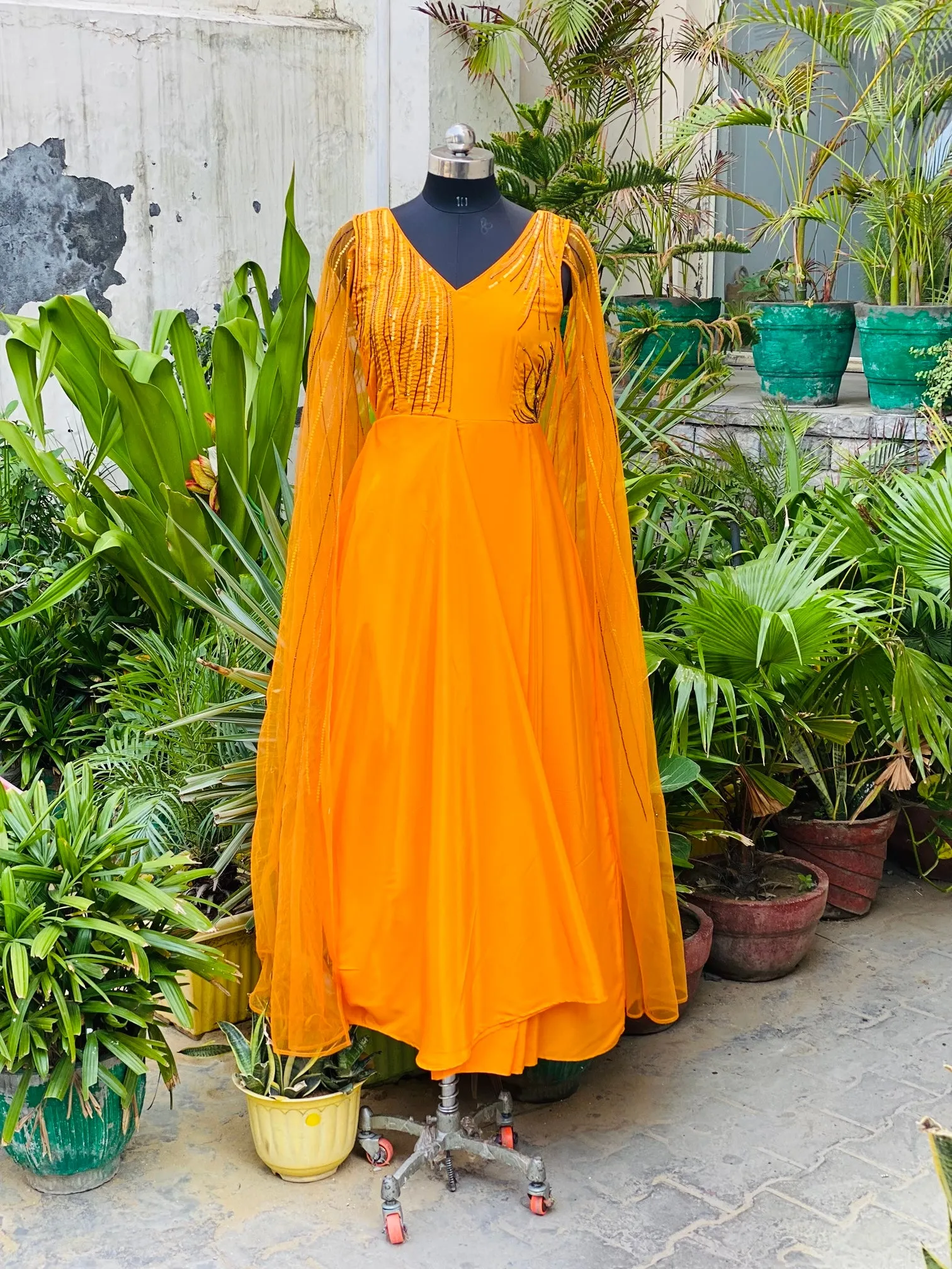 Yellow Cape Sleeves Drape