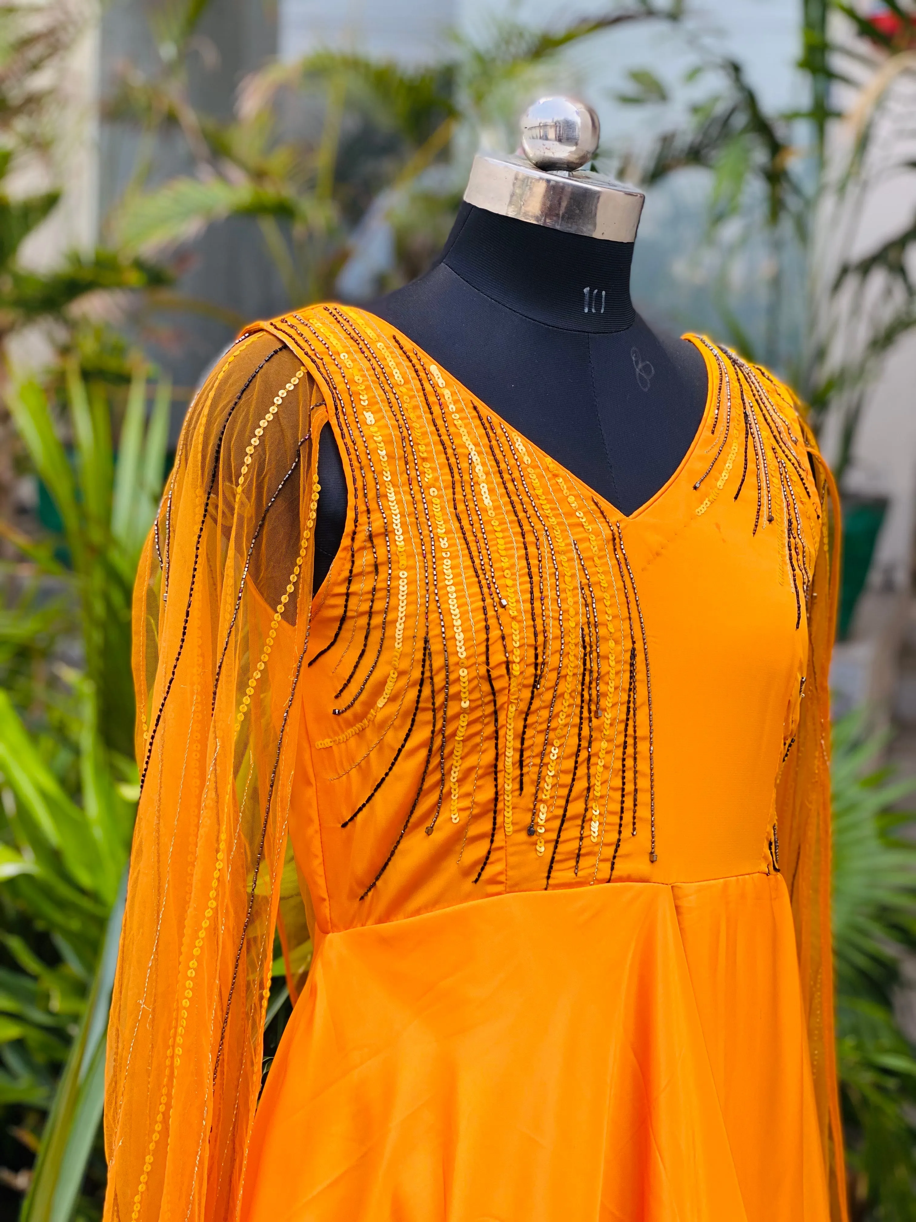 Yellow Cape Sleeves Drape