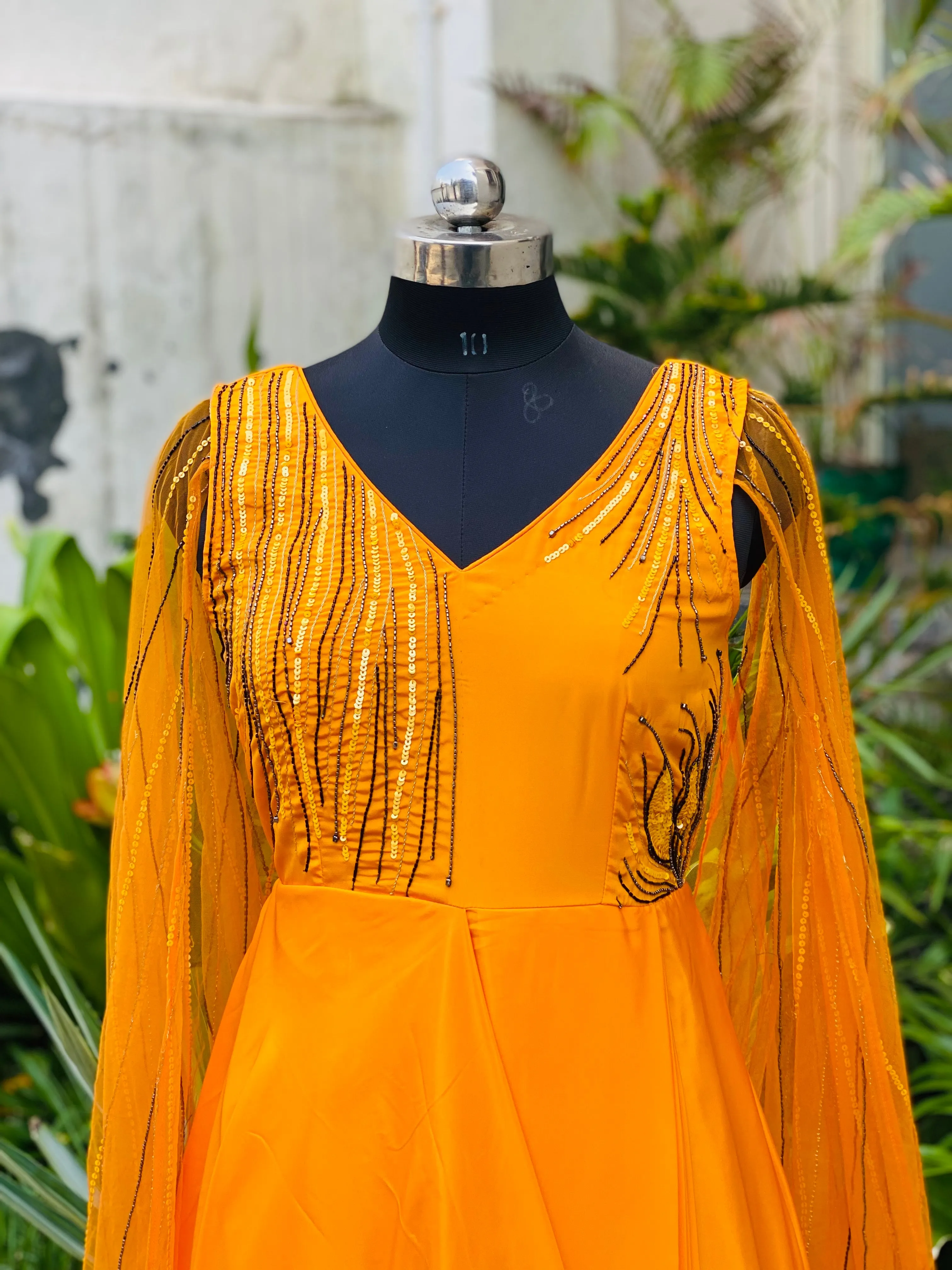 Yellow Cape Sleeves Drape