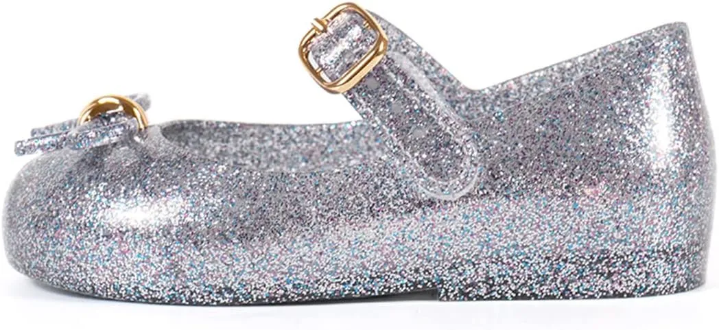 YIBLBOX Jelly Shoes for Girls Glitter Princess Flat Cosplay Mary Jane Sparkle Jelly Sandals with Bow