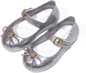 YIBLBOX Jelly Shoes for Girls Glitter Princess Flat Cosplay Mary Jane Sparkle Jelly Sandals with Bow
