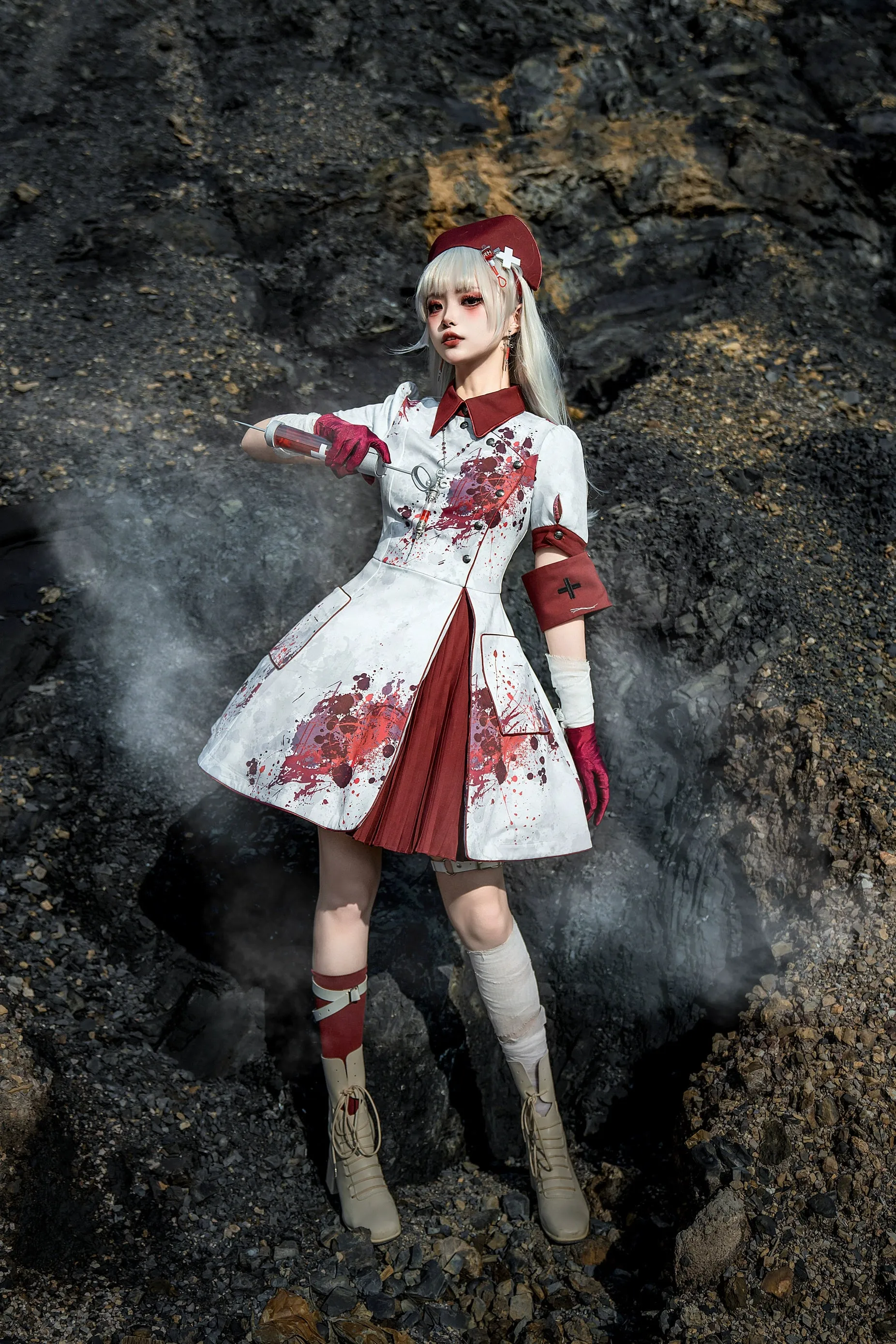 Your Highness~Iron Rose Black Mamba~Gothic Lolita OP Nurse Military Lolita Dress