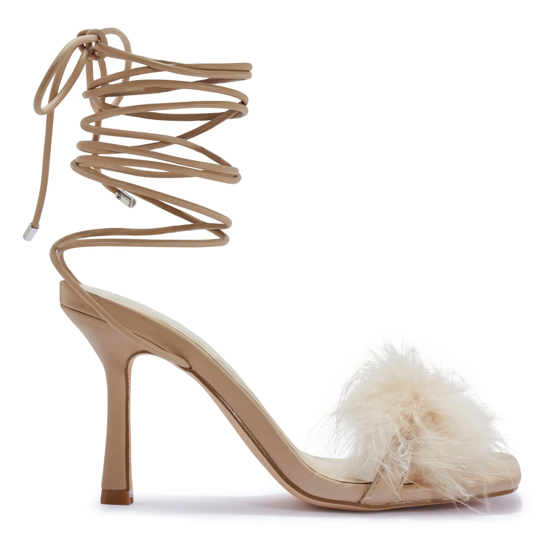 ZAYNAH20/B FAUX FUR FEATHER WRAP AROUND HEEL SANDAL