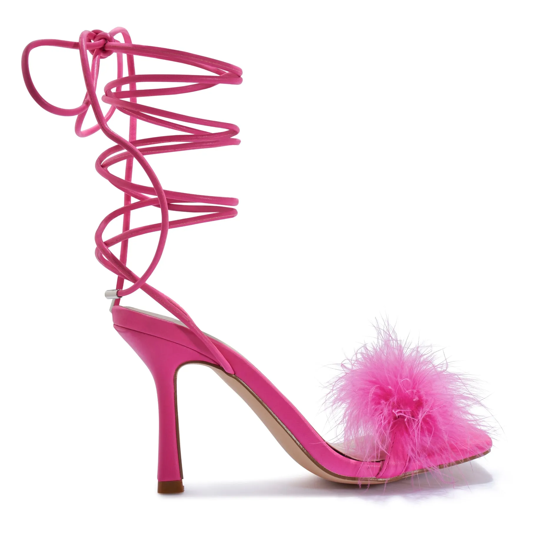 ZAYNAH20/B FAUX FUR FEATHER WRAP AROUND HEEL SANDAL