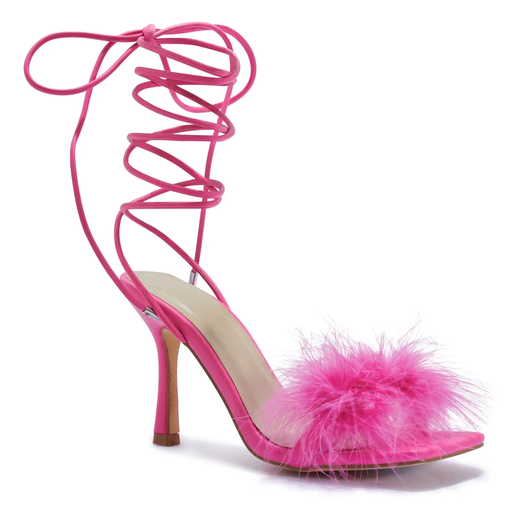 ZAYNAH20/B FAUX FUR FEATHER WRAP AROUND HEEL SANDAL