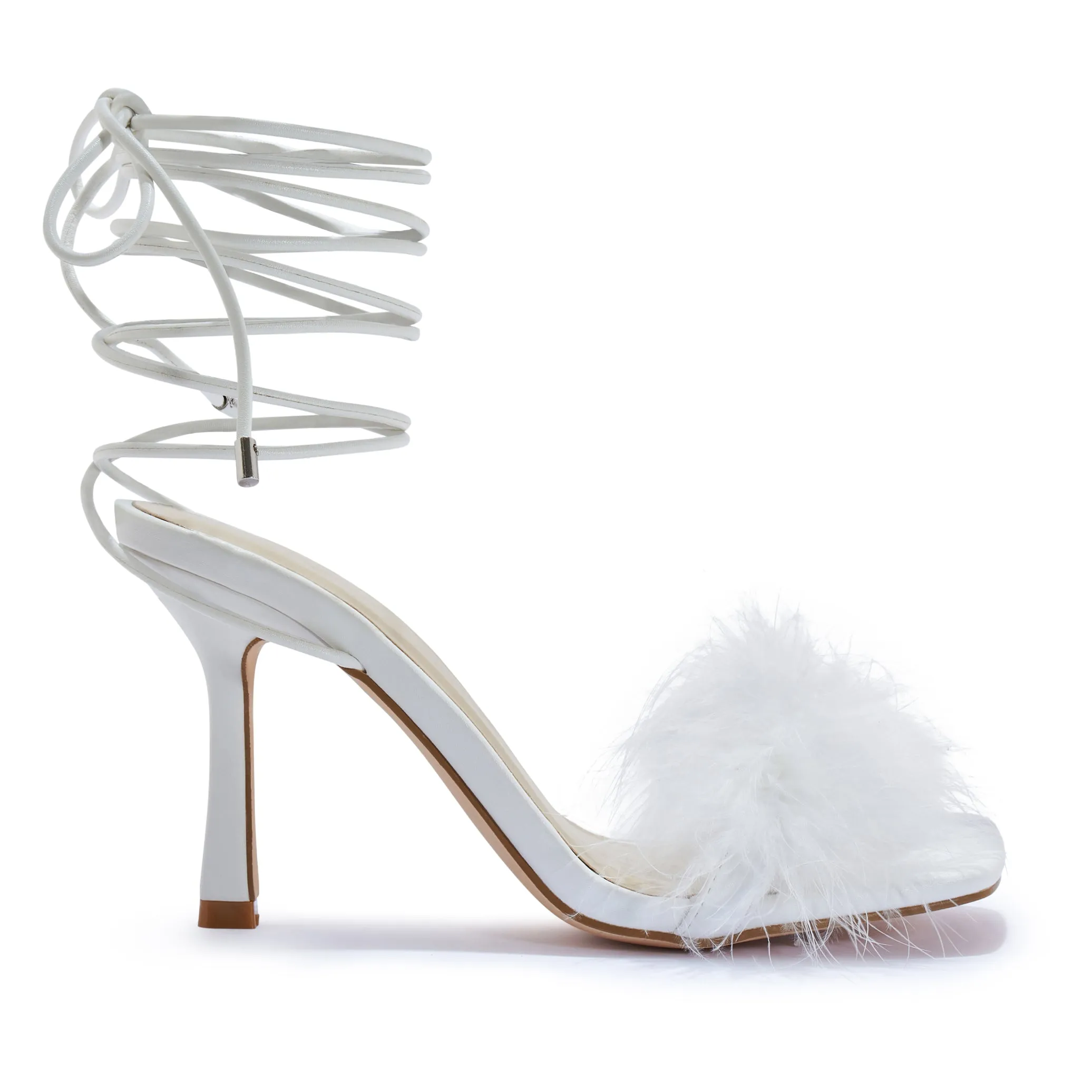 ZAYNAH20/B FAUX FUR FEATHER WRAP AROUND HEEL SANDAL
