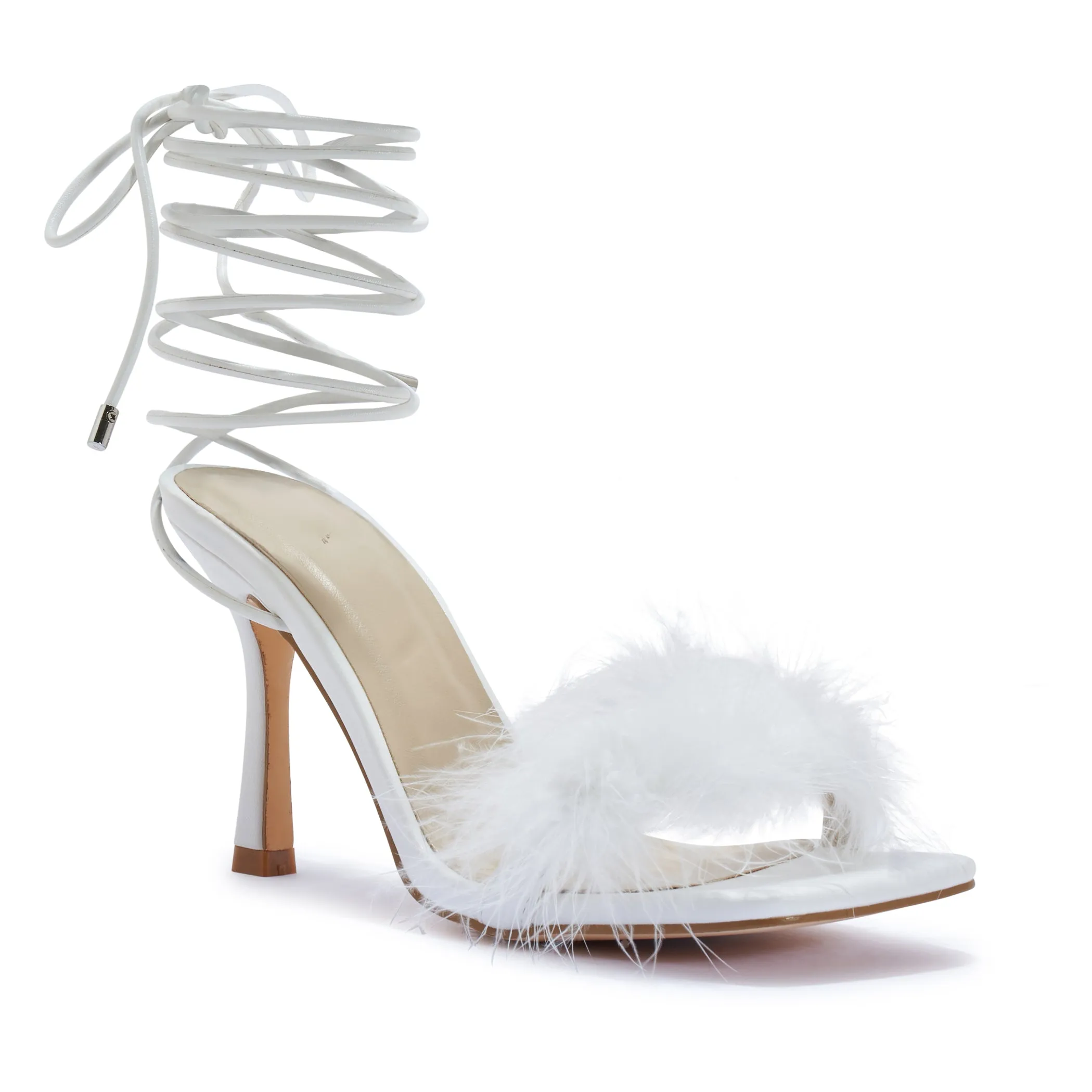 ZAYNAH20/B FAUX FUR FEATHER WRAP AROUND HEEL SANDAL