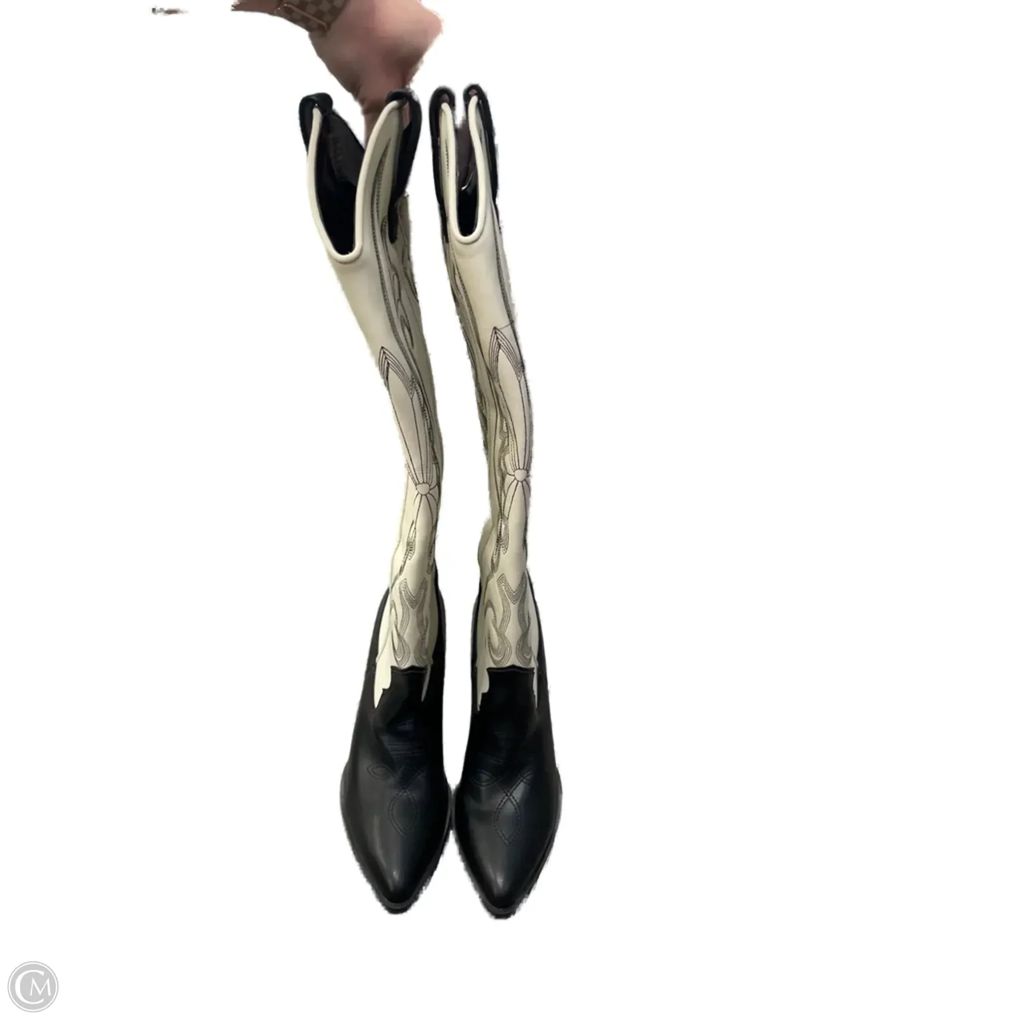 Boots Western By Clothes Mentor In Black & Cream, Size: 7.5 Supportive Design