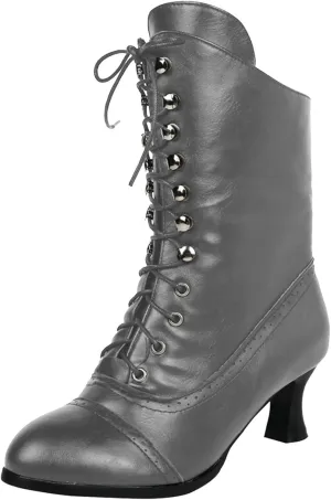 ZSpzx Victorian Boots,Women Vintage Victorian Boots 70s Lace Up Ankle Boots Mid Heel Halloween Cosplay Witch Granny Booties Cone Heel Zipper Almond Toe Costume Renaissance Shoes