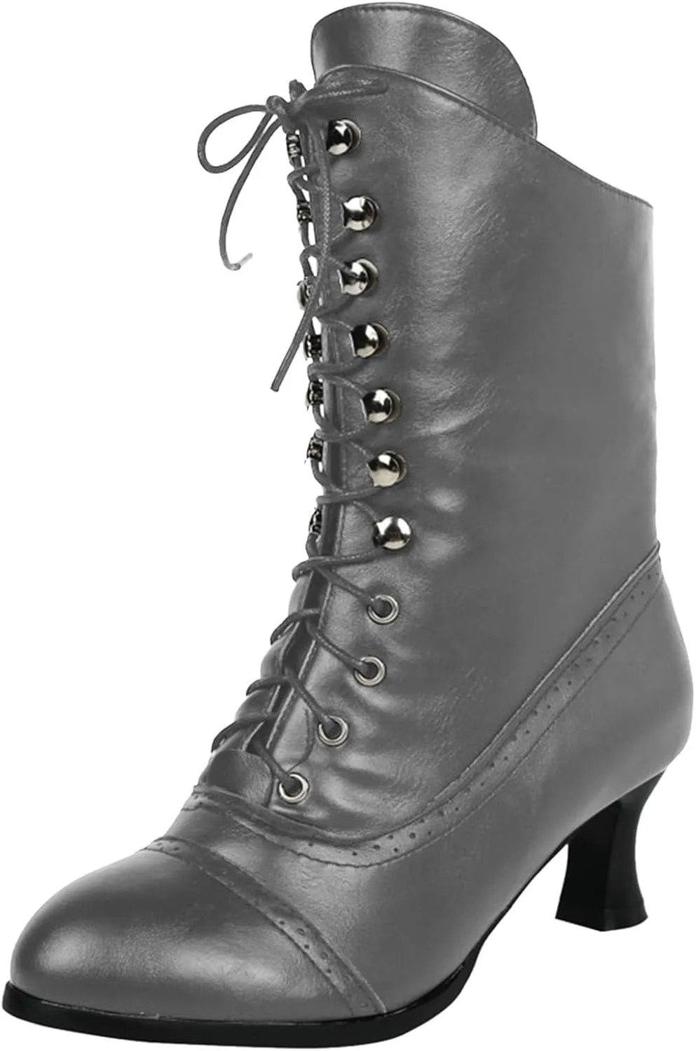 ZSpzx Victorian Boots,Women Vintage Victorian Boots 70s Lace Up Ankle Boots Mid Heel Halloween Cosplay Witch Granny Booties Cone Heel Zipper Almond Toe Costume Renaissance Shoes